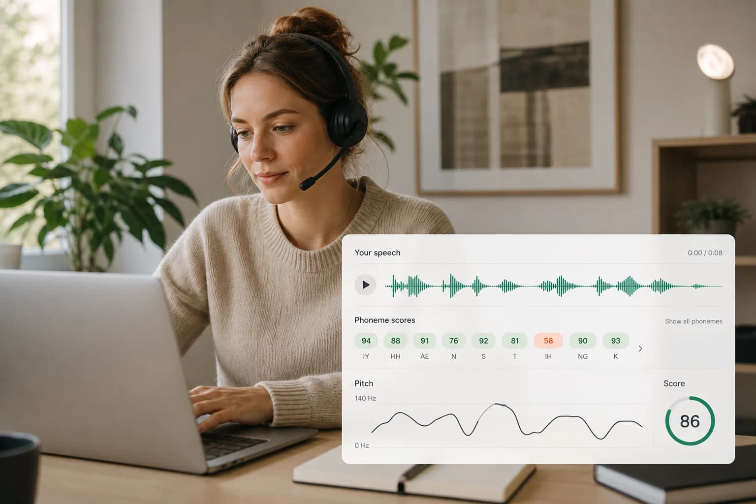 Structured pronunciation and speech assessment data reviewed in a product workflow